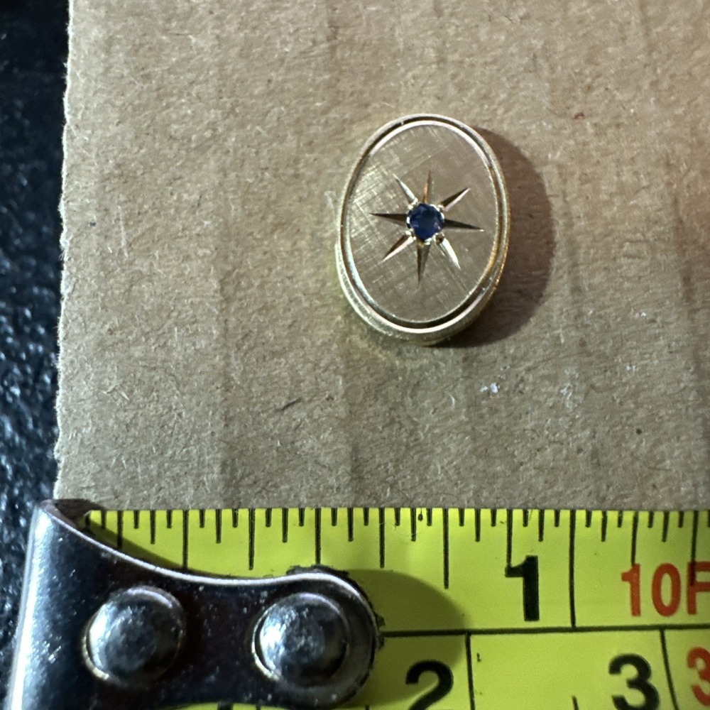 Vintage Brushed Finish Gypsy Blue Stone Yellow Gold Plated Tie Tack